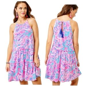 Lilly Pulitzer Evalyn Dress Prosecco Pin Don’t be Jelly Pink Blue Shift Size XL